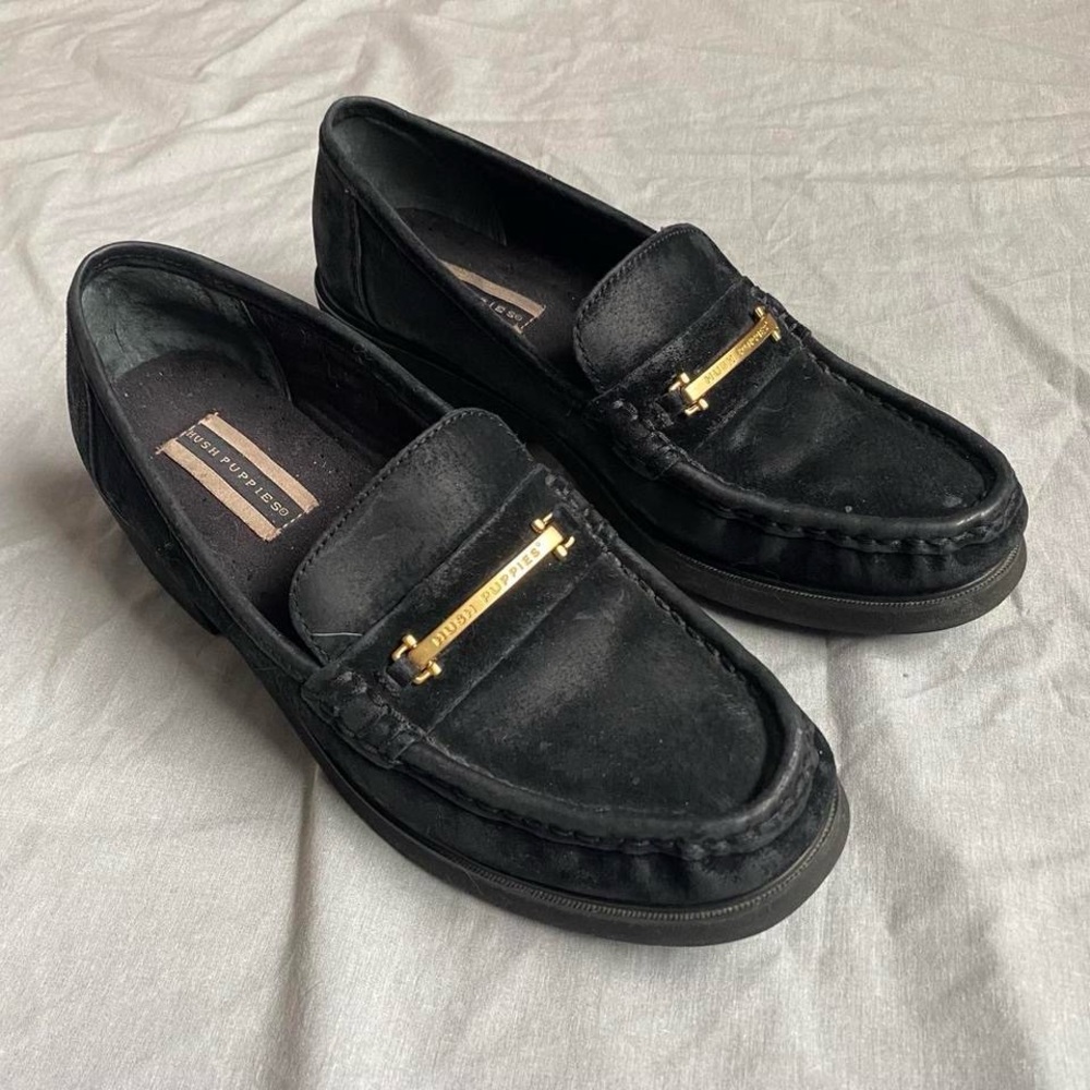 Black Suede Hush Puppies Loafers - Picture 2 of 8